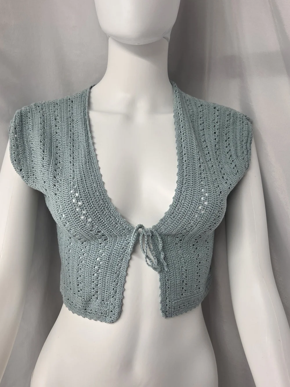 Caslon Silk Cotton Crochet Tie-Front Shrug Cardigan Seafoam Blue L Quiet Luxury